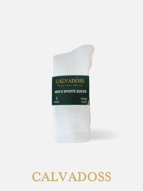 White_Cotton_Pack_Of_3_Solid_Design_Calf_Length_Socks_For_Unisex
