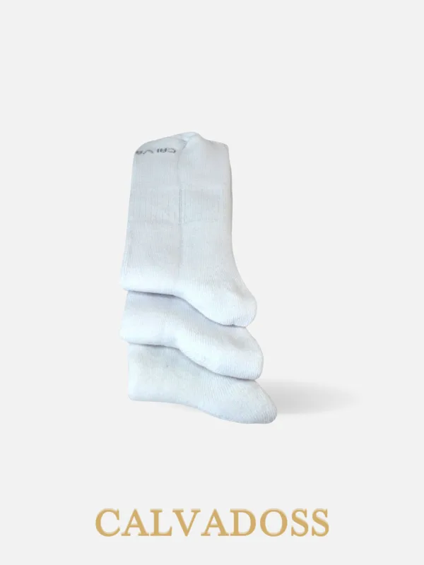 White_Cotton_Pack_Of_3_Solid_Design_Calf_Length_Socks_For_Unisex