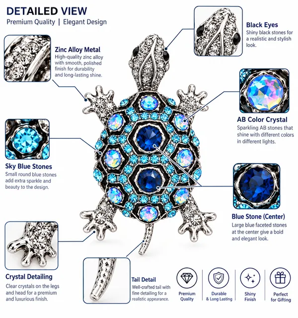 Calvadoss_Silver_-_Tone_Blue_Turtle_Brooch
