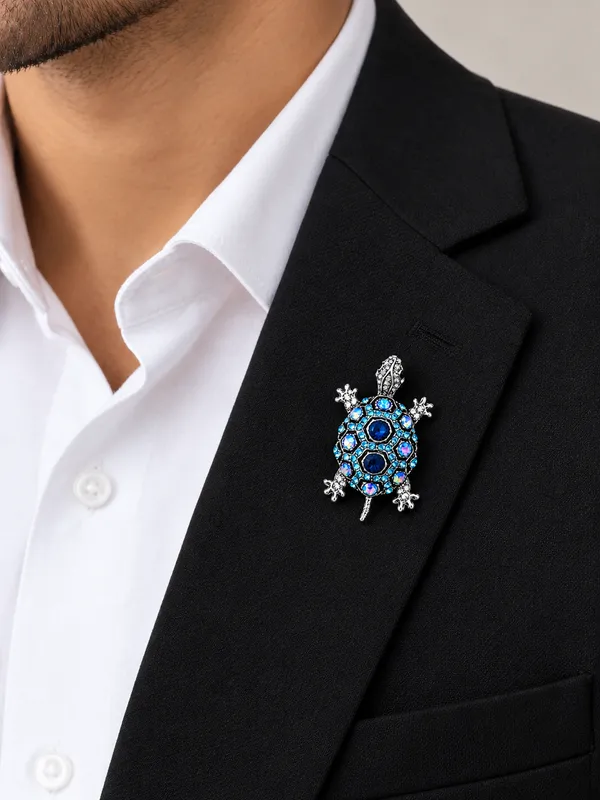Calvadoss_Silver_-_Tone_Blue_Turtle_Brooch