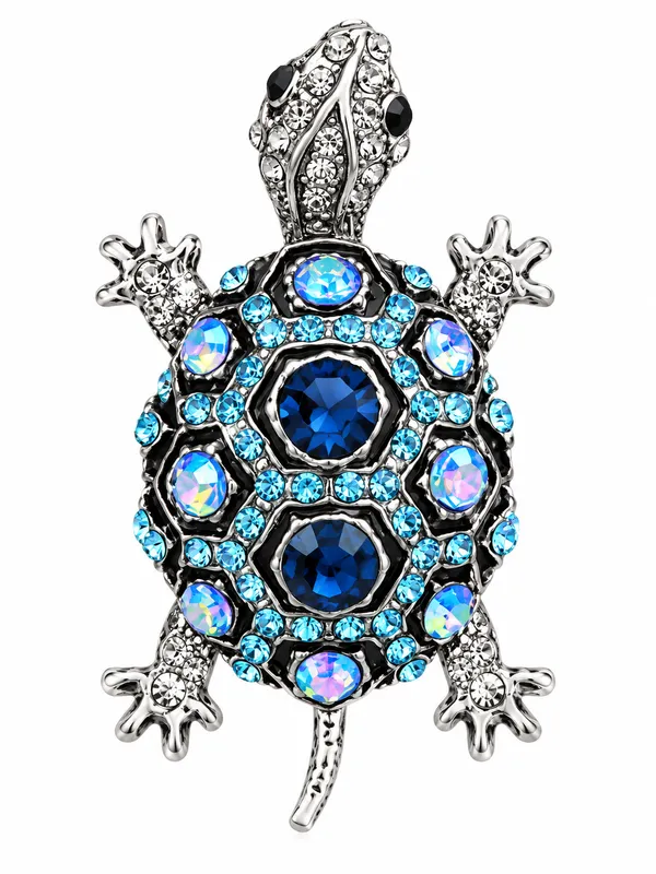 Calvadoss_Silver_-_Tone_Blue_Turtle_Brooch