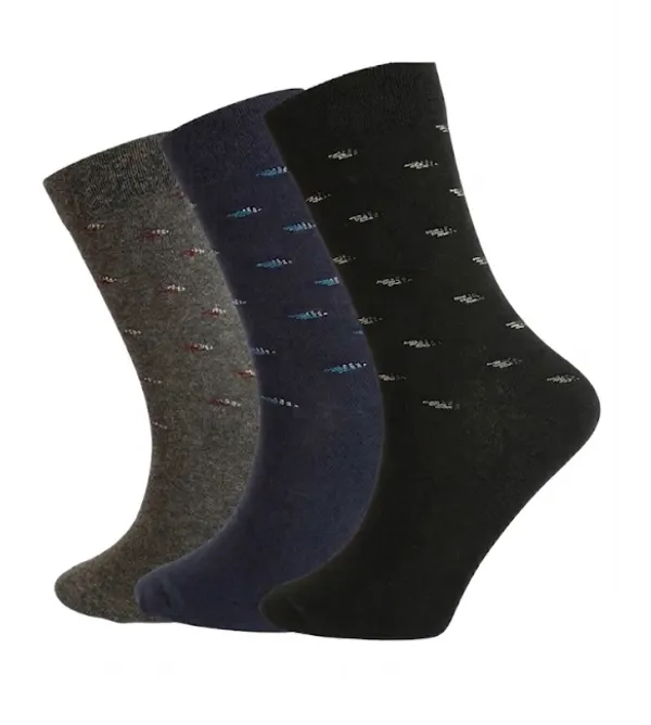 Black/Grey/Navy_Blue_Cotton_Pack_Of_3_Patterned_Design_Calf_Length_Socks_For_Unisex