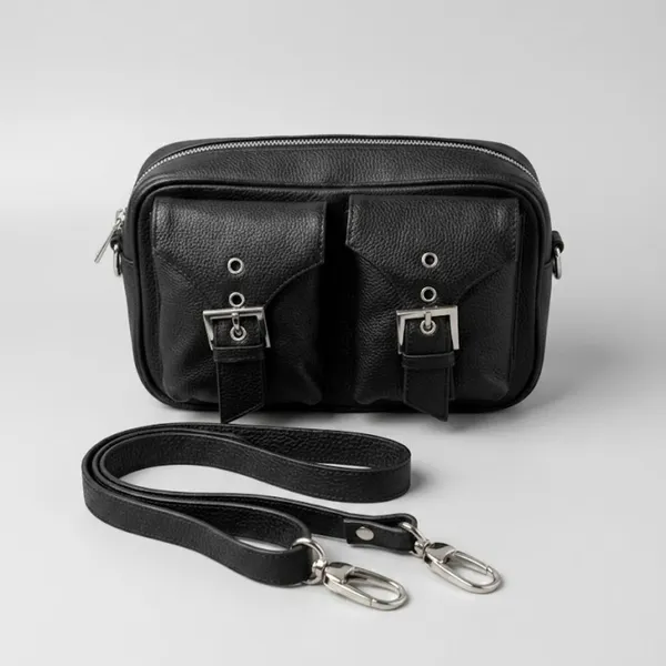 Calvadoss_Black_Leather_Textured_Sling_Bag