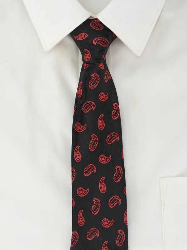 Calvadoss_Black_&_Red_Woven_Design_Broad_Tie