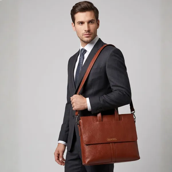Calvadoss_Textured_Tan_Leather_Laptop_Bag