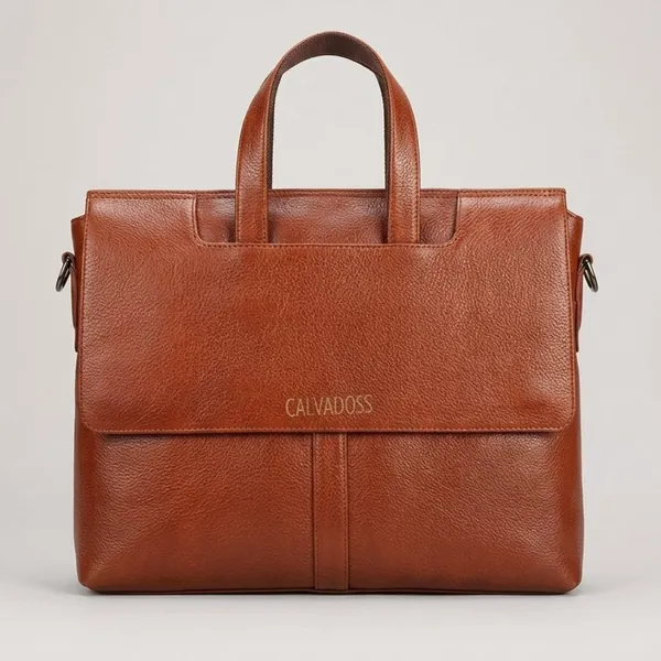 Calvadoss_Textured_Tan_Leather_Laptop_Bag