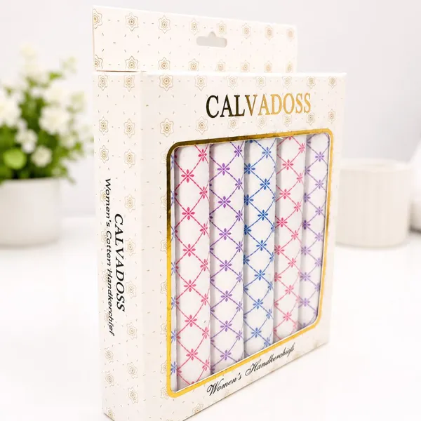Calvadoss_Women's_Pure_Cotton_Floral_Grid_Handkerchief