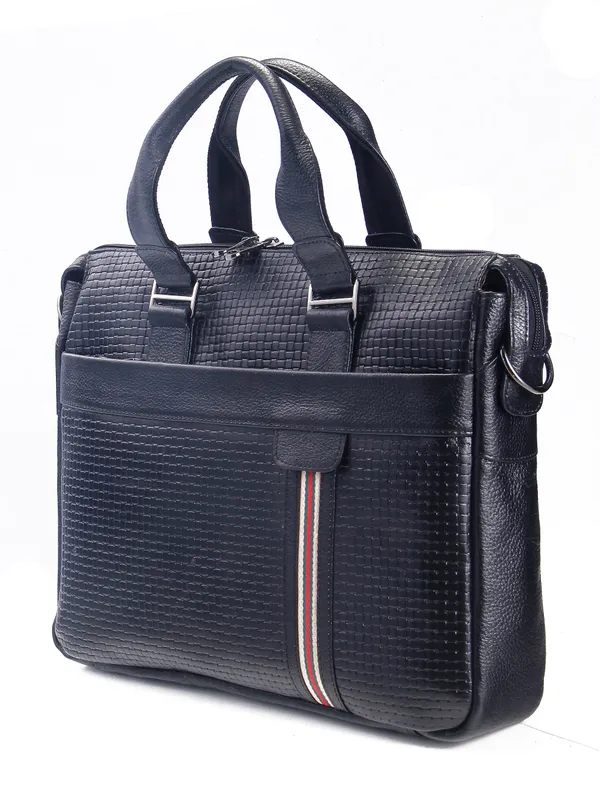 Calvadoss_Textured_Black_Leather_Laptop_Bag