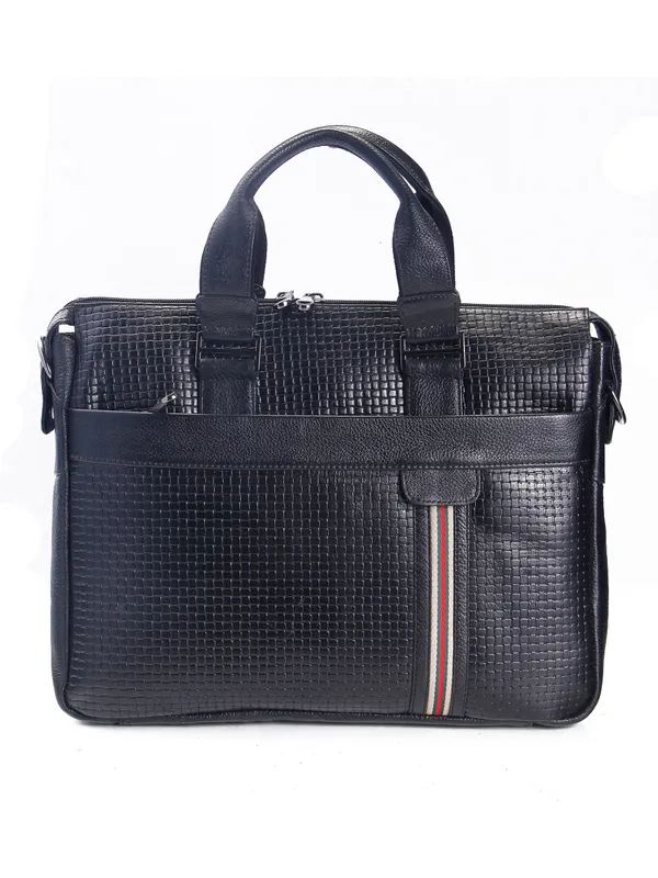 Calvadoss_Textured_Black_Leather_Laptop_Bag