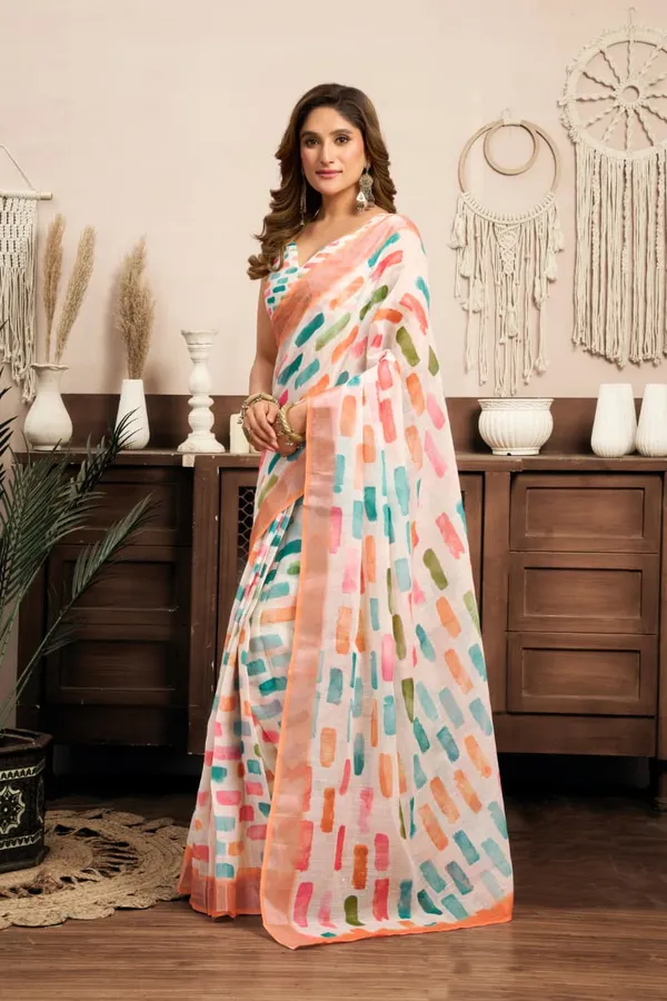 Soft_Peach_Cotton_Linen_Multicolor_Printed_1-Minute_Saree_With_Blouse_For_Women