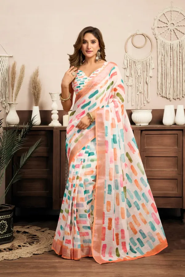 Soft_Peach_Cotton_Linen_Multicolor_Printed_1-Minute_Saree_With_Blouse_For_Women