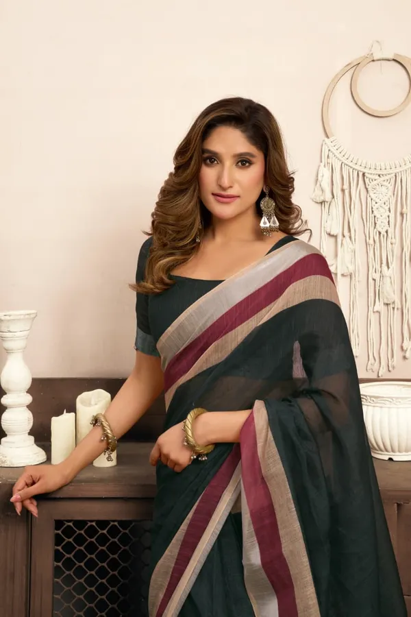 Black_&_Maroon_Cotton_Linen_Printed_1-Minute_Saree_With_Blouse_For_Women