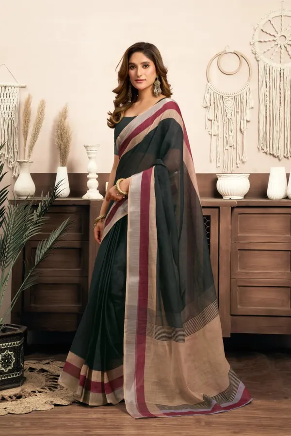 Black_&_Maroon_Cotton_Linen_Printed_1-Minute_Saree_With_Blouse_For_Women