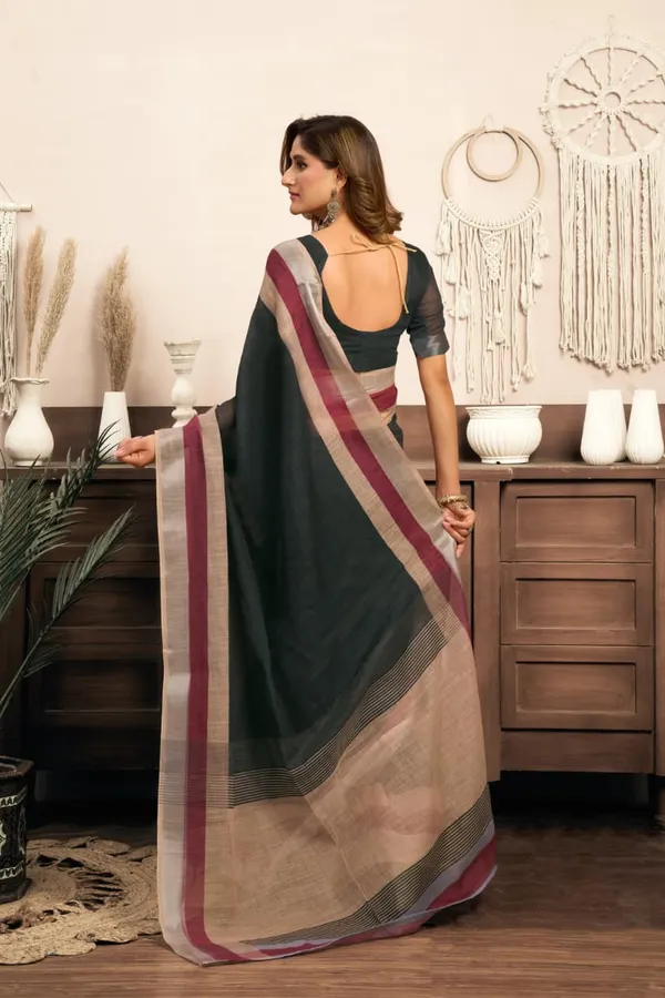Black_&_Maroon_Cotton_Linen_Printed_1-Minute_Saree_With_Blouse_For_Women