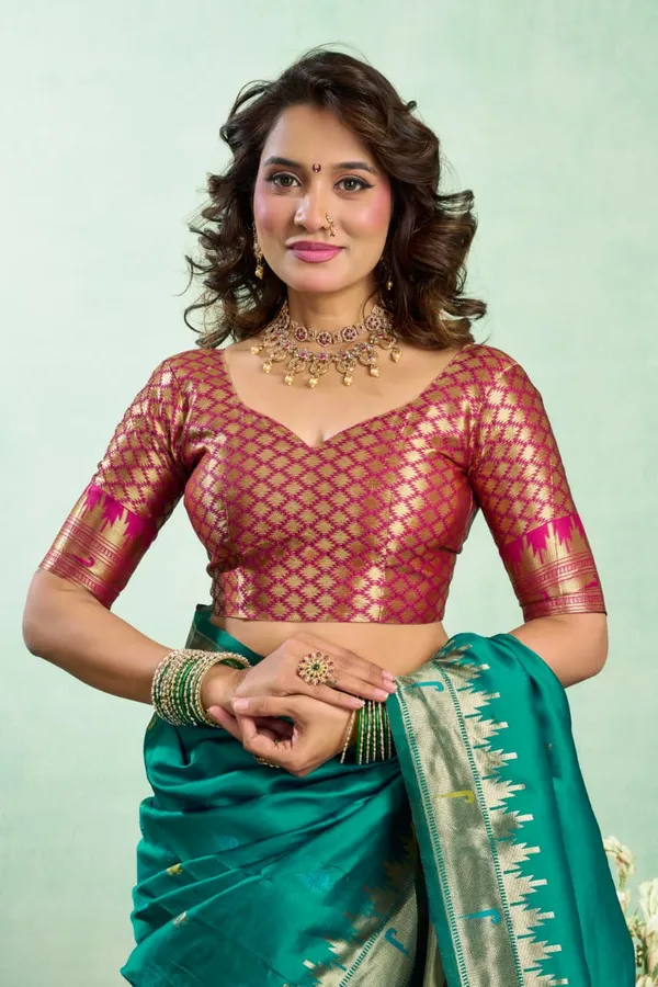 Fresh_Green_Paithani_Silk_Saree_With_Elegant_Peacock_Motif_Pallu_Festive,_Wedding,_Traditional_Events_For_Women