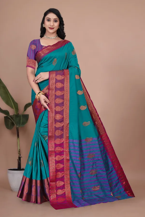 Green_Kanjeevaram_Banarasi_Silk_Cotton_Saree_For_Women