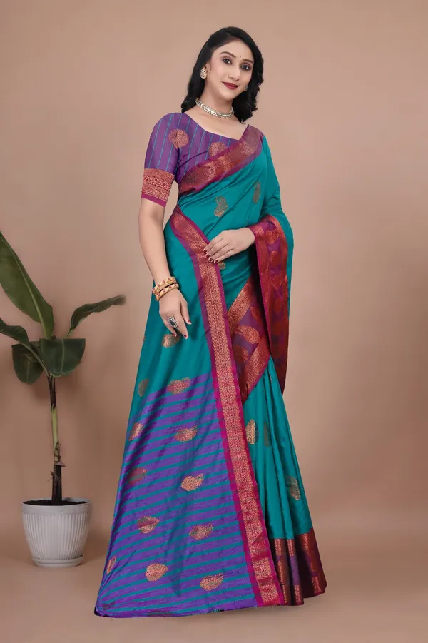 Green_Kanjeevaram_Banarasi_Silk_Cotton_Saree_For_Women