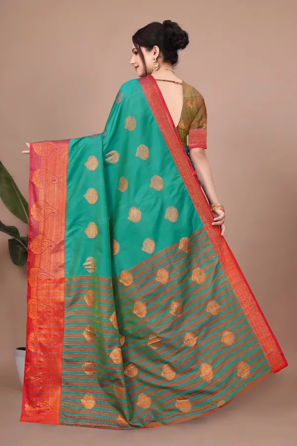 Green_Kanjivaram_Jacquard_Cotton_Silk_Saree_With_Wide_Banarasi_Zari_Border_For_Women
