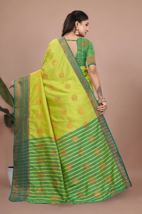 Lemon_Exquisite_Kanjivaram_Jacquard_Cotton_Silk_Saree_With_Wide_Banarasi_Zari_Border_For_Women