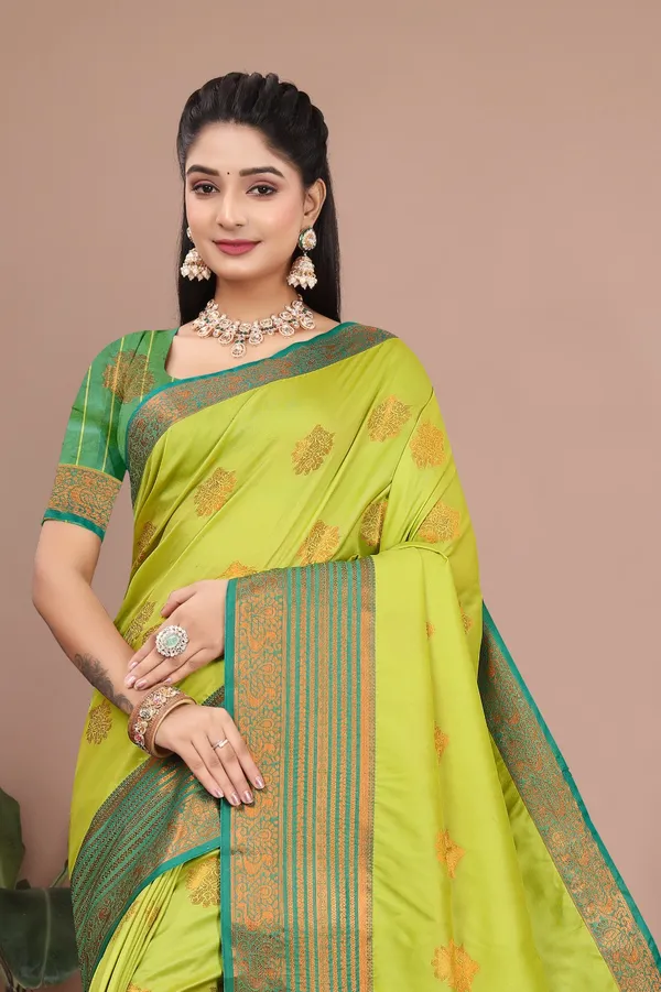 Lemon_Exquisite_Kanjivaram_Jacquard_Cotton_Silk_Saree_With_Wide_Banarasi_Zari_Border_For_Women
