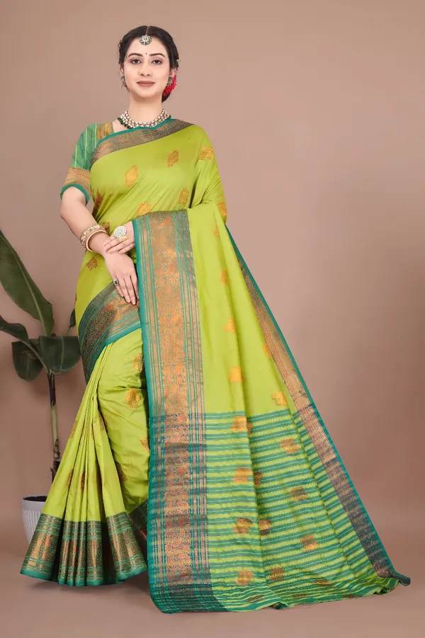 Lemone_Kanjivaram_Jacquard_Cotton_Silk_Saree_With_Wide_Banarasi_Zari_Border_For_Women