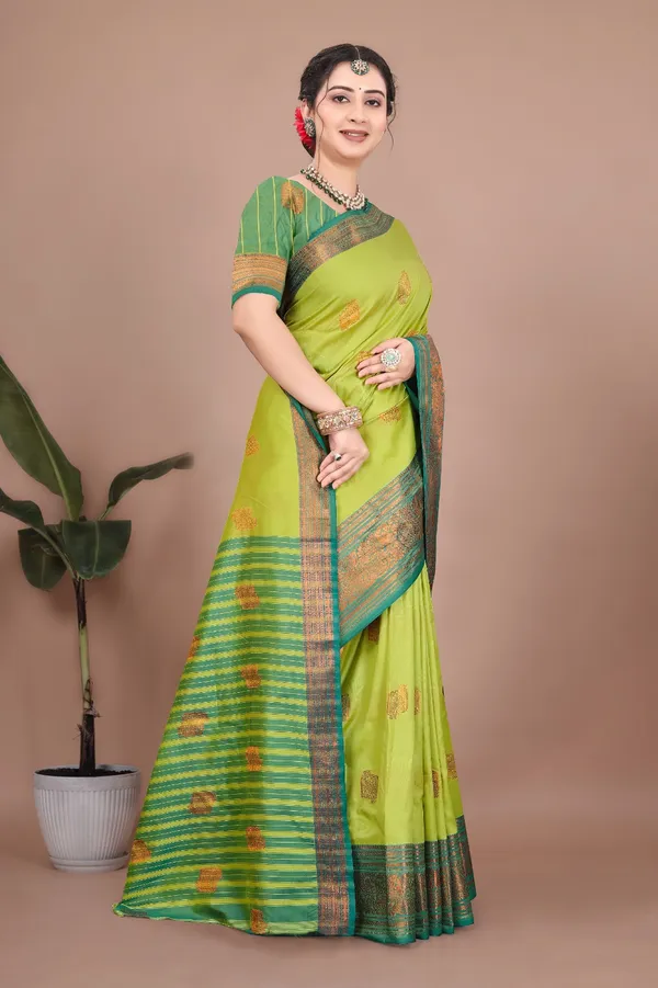 Lemone_Kanjivaram_Jacquard_Cotton_Silk_Saree_With_Wide_Banarasi_Zari_Border_For_Women