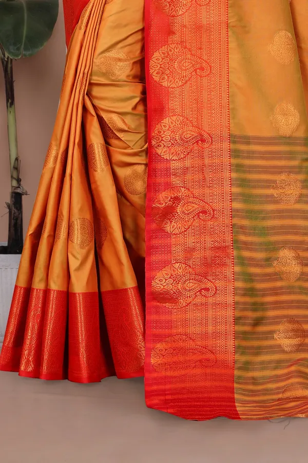 Mustard_Trendy_Banarasi_Woven_Saree_With_Heavy_Jacquard_Work,_Elegant_Design,_Silk_Saree_With_Matching_Lace_Border_Unstitched_Blouse_Piece_For_Weddings_&_Festive_Occasions_For_Women