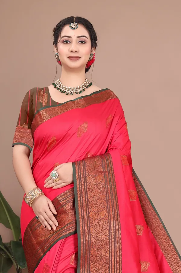 Pink_Kanjivaram_Jacquard_Cotton_Silk_Saree_With_Wide_Banarasi_Zari_Border_For_Women