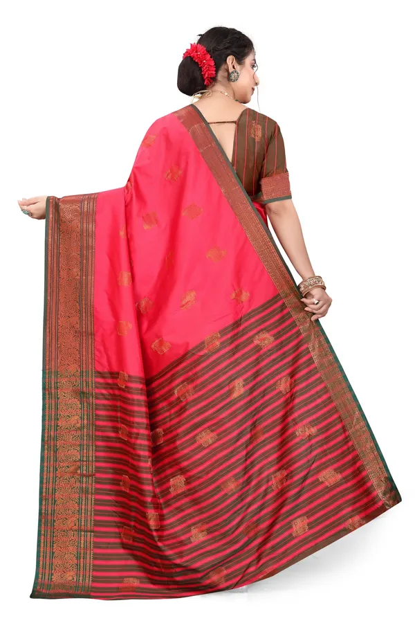 Pink_Kanjivaram_Jacquard_Cotton_Silk_Saree_With_Wide_Banarasi_Zari_Border_For_Women