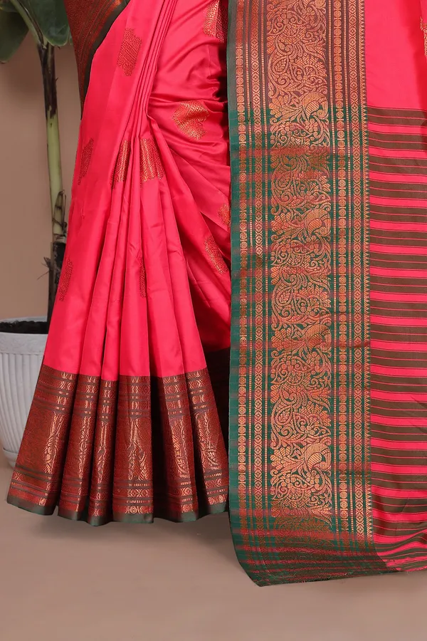 Pink_Kanjivaram_Jacquard_Cotton_Silk_Saree_With_Wide_Banarasi_Zari_Border_For_Women