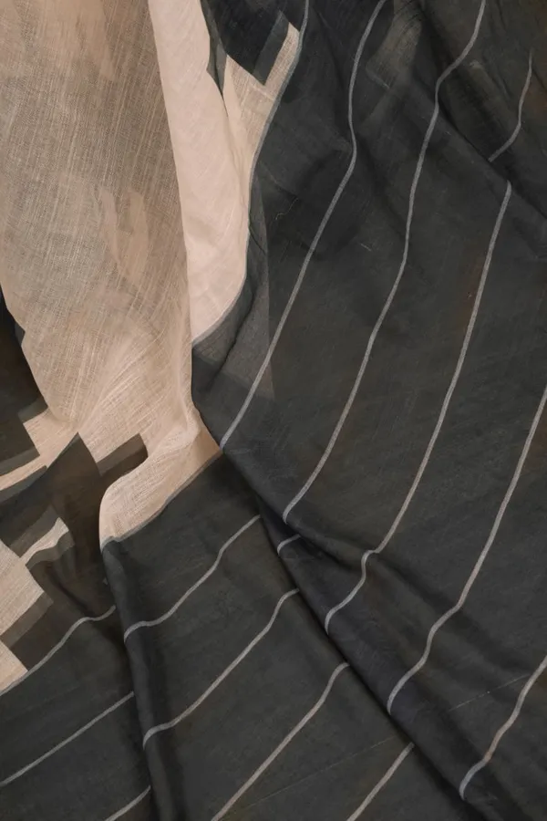 Beige_&_Charcoal_Premium_Cotton_Linen_Printed_1-Minute_Saree_With_Blouse_For_Women