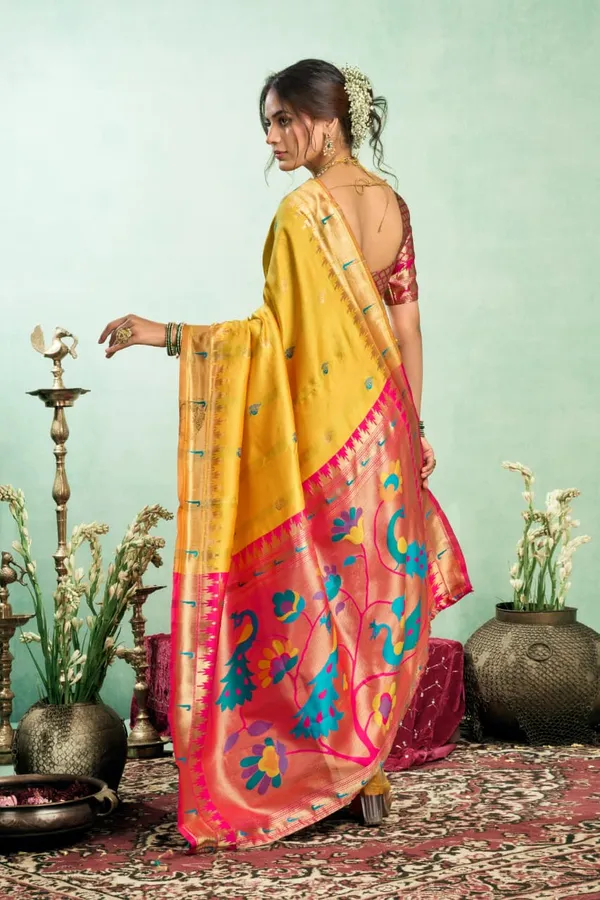 Golden_Yellow_Paithani_Silk_Saree_With_Grand_Contrast_Pallu_And_Intricate_Peacock_Zari_Motifs_For_Women