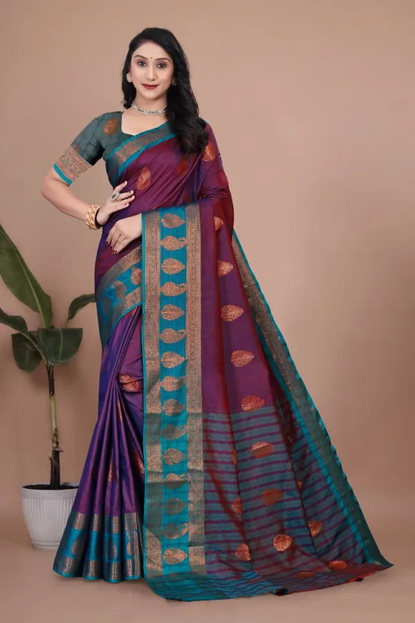 Wine_Kanjeevaram_Banarasi_Silk_Cotton_Saree_For_Women