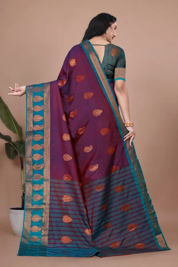 Wine_Kanjeevaram_Banarasi_Silk_Cotton_Saree_For_Women