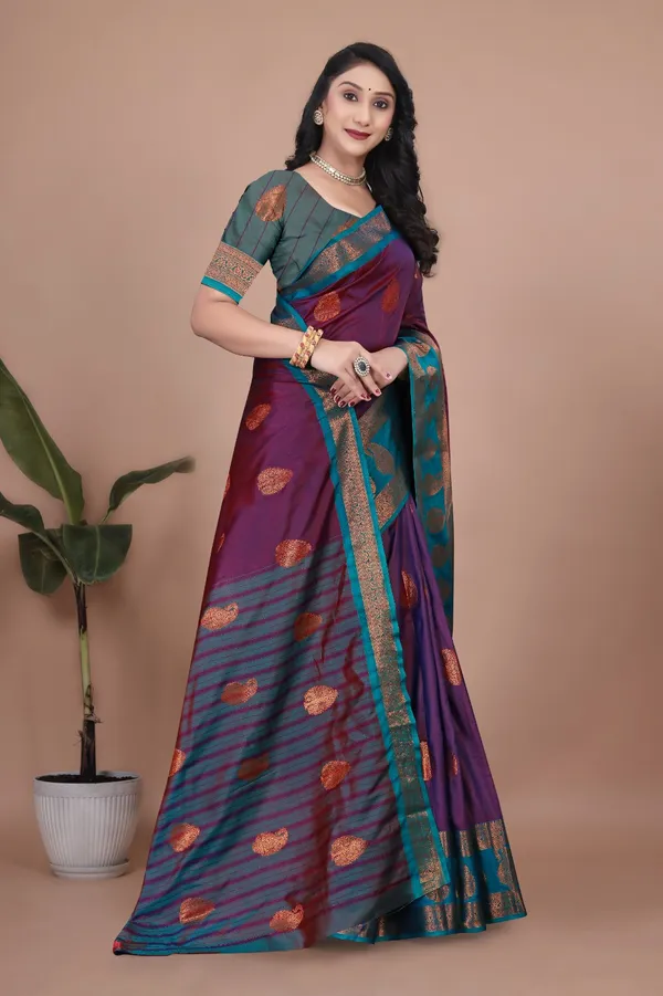 Wine_Kanjeevaram_Banarasi_Silk_Cotton_Saree_For_Women