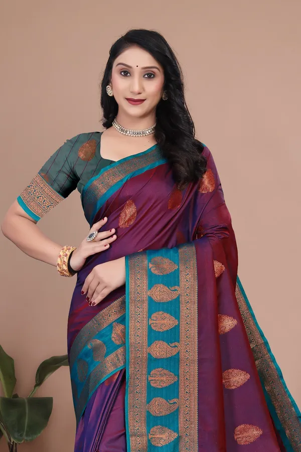 Wine_Kanjeevaram_Banarasi_Silk_Cotton_Saree_For_Women