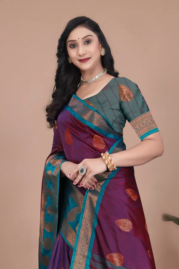 Wine_Kanjeevaram_Banarasi_Silk_Cotton_Saree_For_Women