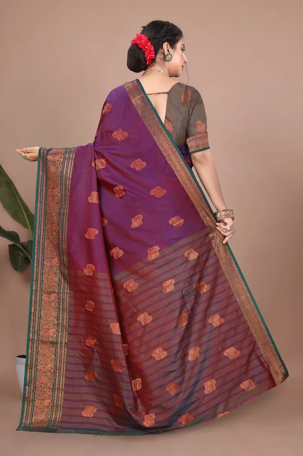 Wine_Kanjivaram_Jacquard_Cotton_Silk_Saree_With_Wide_Banarasi_Zari_Border_For_Women