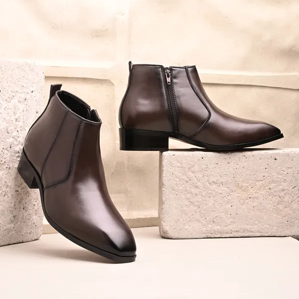 Brown_Synthetic_Leather_Boots_For_Men