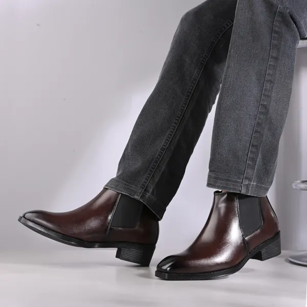 Men'_Synthetic_leather_High_Heels_Chelsea_Boots