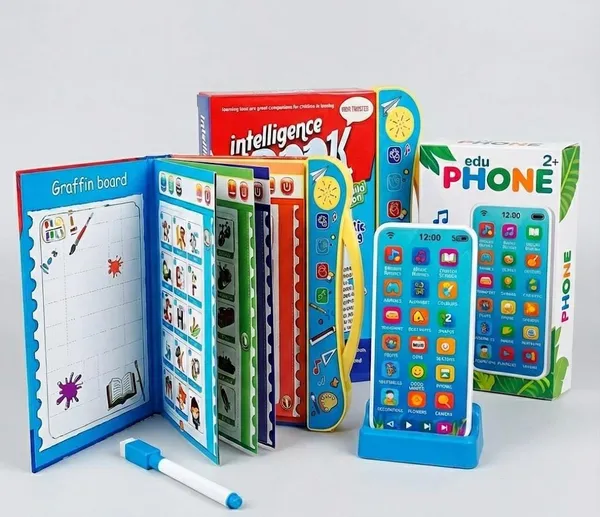 Kids_Early_Learning_Combo_Pack:_Electronic_Intelligence_Book_with_Erasable_Board_+_Rechargeable_Musical_Edu-Phone_Toy_(2-in-1_Educational_Gift_Set)