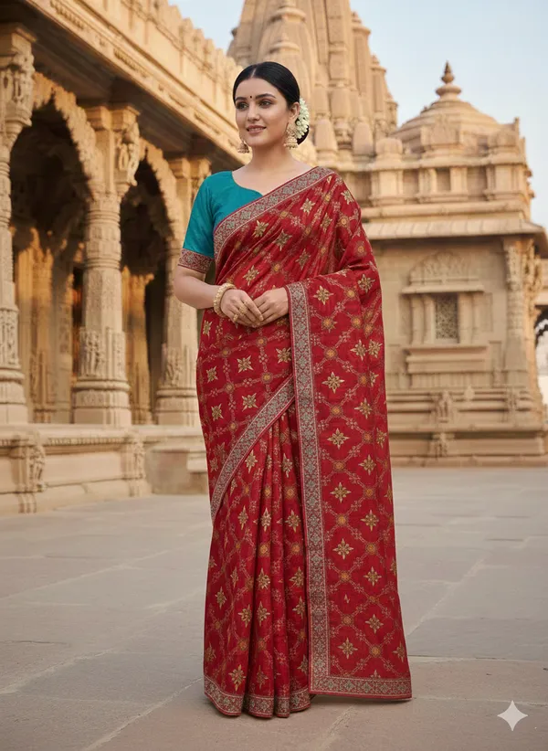 Brown_Georgette_Festival_Special_Bandhani_Print_With_Beautiful_Lace_Work_Saree_For_Women