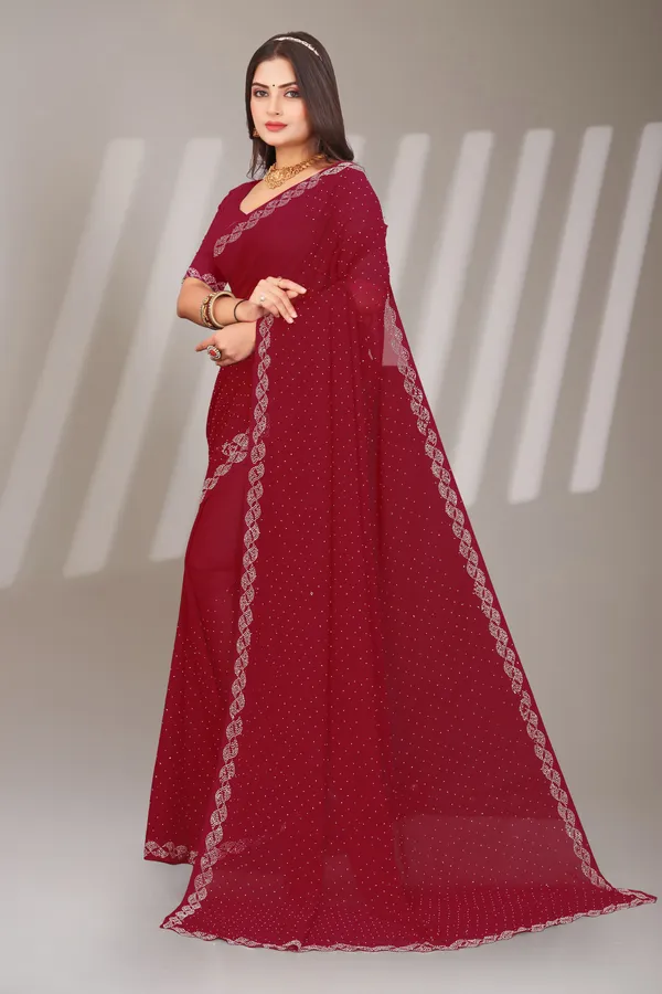 Maroon_Georgette_Beautiful_Party_Wear_Chiffon_With_Unique_Diamond_Work_Saree_For_Women