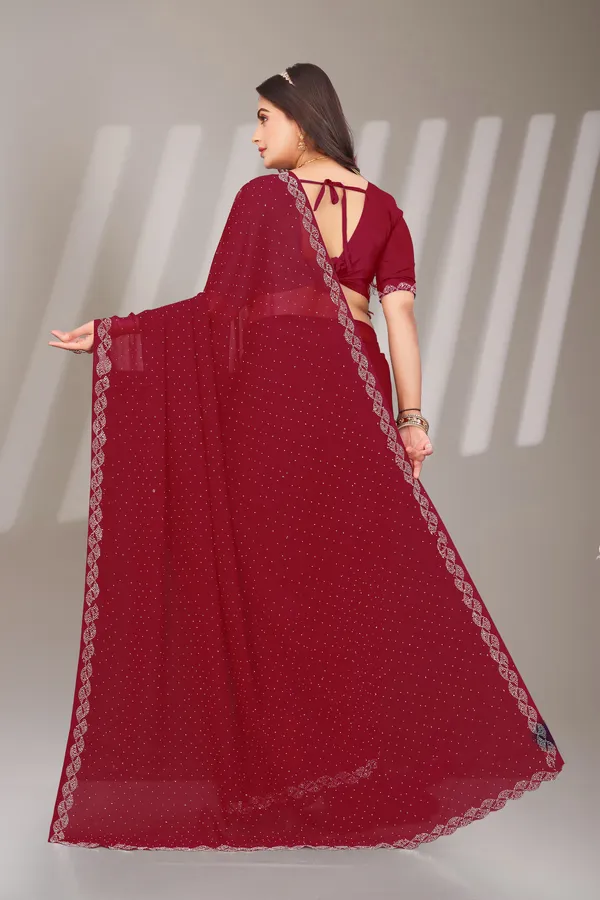 Maroon_Georgette_Beautiful_Party_Wear_Chiffon_With_Unique_Diamond_Work_Saree_For_Women