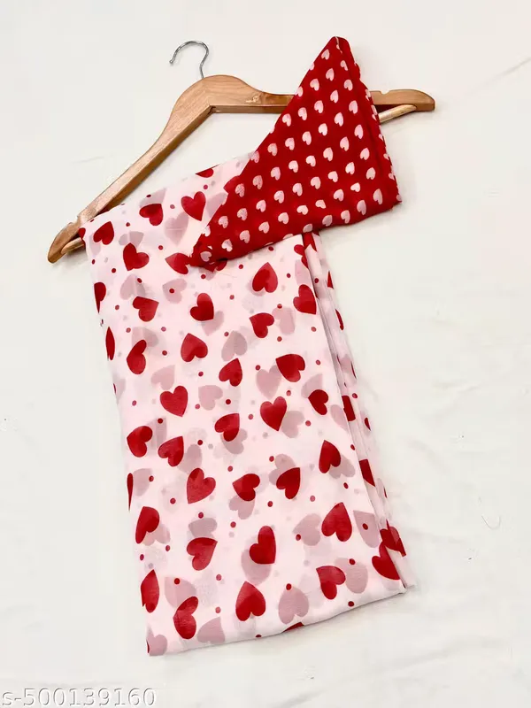 Red_Georgette_Beautiful_Heart_Print_Saree_For_Women