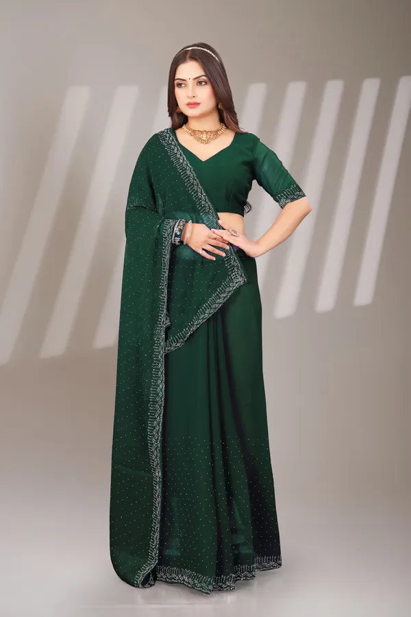 Green_Georgette_Beautiful_Party_Wear_Chiffon_With_Unique_Diamond_Work_Saree_For_Women