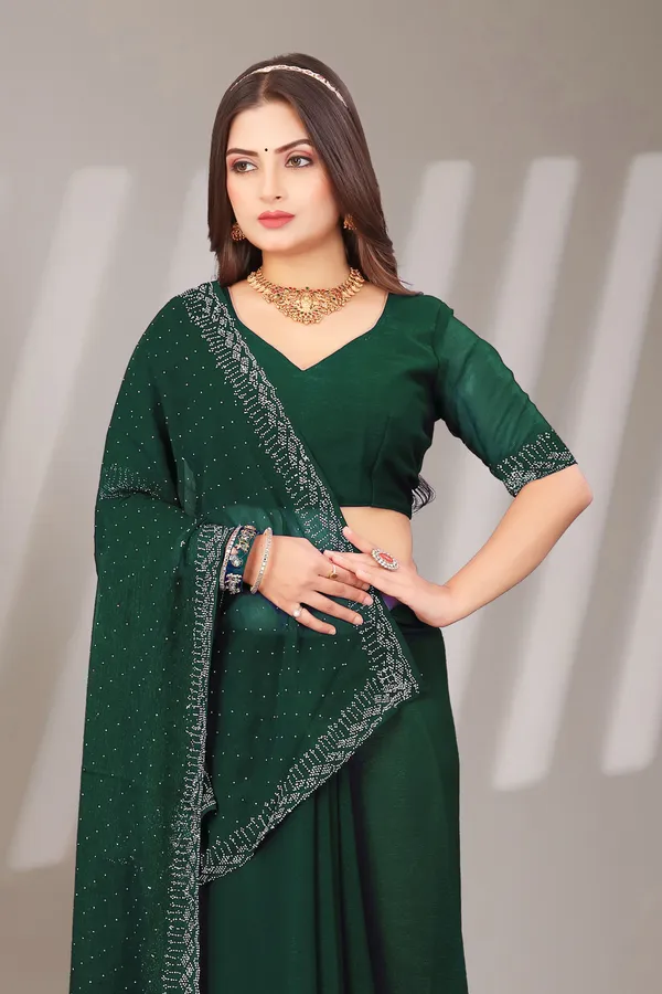 Green_Georgette_Beautiful_Party_Wear_Chiffon_With_Unique_Diamond_Work_Saree_For_Women