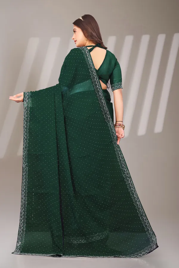 Green_Georgette_Beautiful_Party_Wear_Chiffon_With_Unique_Diamond_Work_Saree_For_Women
