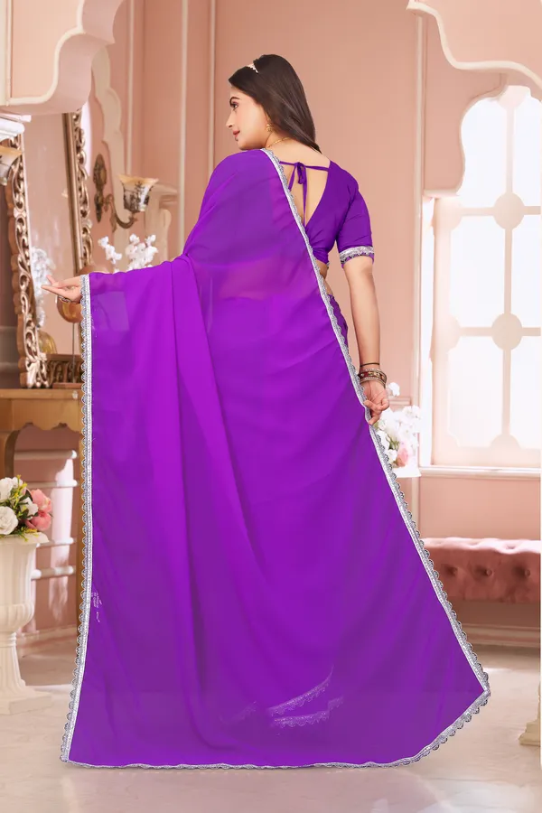 Purple_Georgette_Attractive_Party_Wear_With_Beautiful_Lace_Work_Saree_For_Women