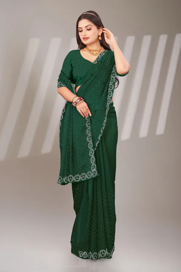 Green_Georgette_Beautiful_Party_Wear_Chiffon_With_Unique_Diamond_Work_Saree_For_Women